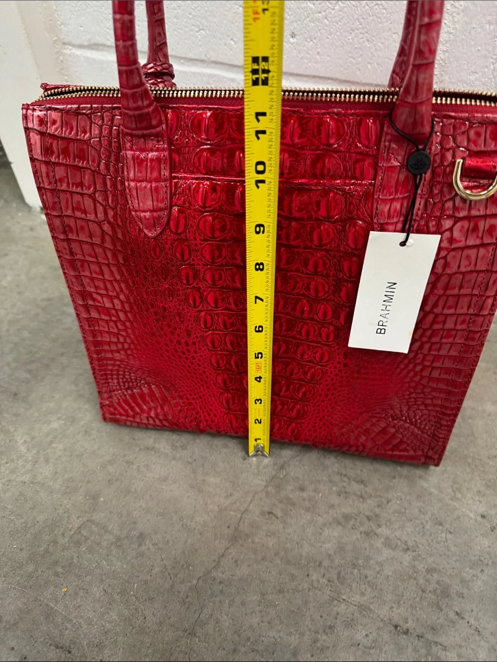 Brahmin “Caroline Heartbreaker” Red Croc-Embossed Leather Satchel
